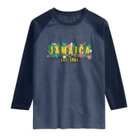 Jamaica Est 1962 Tropical Independence Raglan Shirt Doctor Bird and Hibiscus Botanical Travel Souvenir