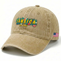 Jamaica Est 1962 Tropical Independence Washed Cotton Baseball Cap Doctor Bird and Hibiscus Botanical Travel Souvenir