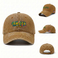 Jamaica Est 1962 Tropical Independence Washed Cotton Baseball Cap Doctor Bird and Hibiscus Botanical Travel Souvenir