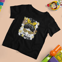 Childhood Cancer Awareness T Shirt For Kid Mom Of A Warrior Messy Bun Gold Ribbon Support Squad - Wonder Print Shop