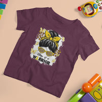 Childhood Cancer Awareness T Shirt For Kid Mom Of A Warrior Messy Bun Gold Ribbon Support Squad - Wonder Print Shop