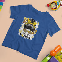Childhood Cancer Awareness T Shirt For Kid Mom Of A Warrior Messy Bun Gold Ribbon Support Squad - Wonder Print Shop