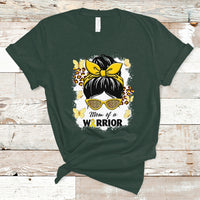 Childhood Cancer Awareness T Shirt Mom Of A Warrior Messy Bun Gold Ribbon Support Squad - Wonder Print Shop