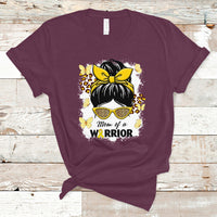 Childhood Cancer Awareness T Shirt Mom Of A Warrior Messy Bun Gold Ribbon Support Squad - Wonder Print Shop
