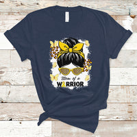 Childhood Cancer Awareness T Shirt Mom Of A Warrior Messy Bun Gold Ribbon Support Squad - Wonder Print Shop
