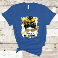 Childhood Cancer Awareness T Shirt Mom Of A Warrior Messy Bun Gold Ribbon Support Squad - Wonder Print Shop