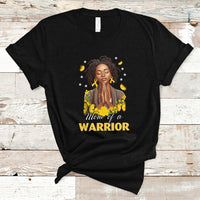 Childhood Cancer Awareness T Shirt Mom Of A Warrior Messy Bun Melanin Gold Ribbon Support Squad - Wonder Print Shop