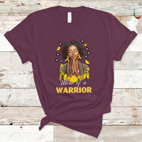 Childhood Cancer Awareness T Shirt Mom Of A Warrior Messy Bun Melanin Gold Ribbon Support Squad - Wonder Print Shop