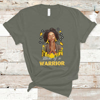 Childhood Cancer Awareness T Shirt Mom Of A Warrior Messy Bun Melanin Gold Ribbon Support Squad - Wonder Print Shop