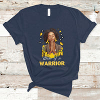 Childhood Cancer Awareness T Shirt Mom Of A Warrior Messy Bun Melanin Gold Ribbon Support Squad - Wonder Print Shop