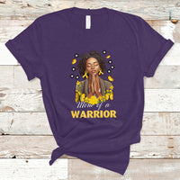 Childhood Cancer Awareness T Shirt Mom Of A Warrior Messy Bun Melanin Gold Ribbon Support Squad - Wonder Print Shop