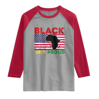 African American Raglan Shirt Black And Proud US Flag Africa Map