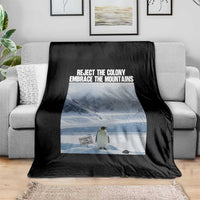 Funny Nihilist Penguin Existential Meme Throw Blanket Reject the Colony Embrace the Mountains