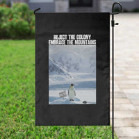 Funny Nihilist Penguin Existential Meme Garden Flag Reject the Colony Embrace the Mountains