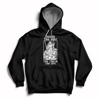 Black Christian hoodie with front pocket and Jesus-themed graphic on chest