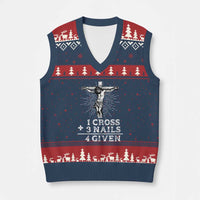 Religious Easter V-Neck Knit Sweater Vest 1 Cross 3 Nails Forgiven Jesus Christian Faith - Wonder Print Shop