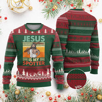 Jesus Is My Spotter Ugly Christmas Sweater Funny Gym Christian Fitness - Wonder Print Shop