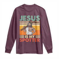Jesus Is My Spotter Long Sleeve Shirt Funny Gym Christian Fitness