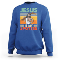 Funny Gym Shirt Jesus Is My Spotter Funny Workout Jesus Chistian Cross Vintage, Funny Jesus Shirt, Jesus Believer, Religious Shirt Sweatshirt - Wonder Print Shop