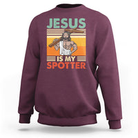 Funny Gym Shirt Jesus Is My Spotter Funny Workout Jesus Chistian Cross Vintage, Funny Jesus Shirt, Jesus Believer, Religious Shirt Sweatshirt - Wonder Print Shop