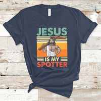 Funny Gym Shirt Jesus Is My Spotter Funny Workout Jesus Chistian Cross Vintage, Funny Jesus Shirt, Jesus Believer, Religious Shirt T-Shirt - Wonder Print Shop