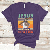 Funny Gym Shirt Jesus Is My Spotter Funny Workout Jesus Chistian Cross Vintage, Funny Jesus Shirt, Jesus Believer, Religious Shirt T-Shirt - Wonder Print Shop
