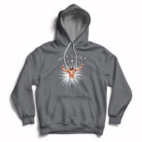 Charcoal gray pullover hoodie with front pocket, drawstring hood, and Jesus chest graphic