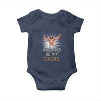 Hallowed Be Thy Gains Baby Onesie Funny Jesus Workout Motivation Bodybuilding Fitness
