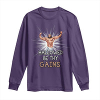 Hallowed Be Thy Gains Long Sleeve Shirt Funny Jesus Workout Motivation Bodybuilding Fitness