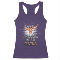 Hallowed Be Thy Gains Racerback Tank Top Funny Jesus Workout Motivation Bodybuilding Fitness