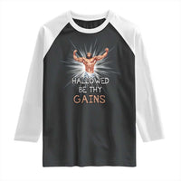 Hallowed Be Thy Gains Raglan Shirt Funny Jesus Workout Motivation Bodybuilding Fitness