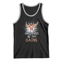 Hallowed Be Thy Gains Tank Top Funny Jesus Workout Motivation Bodybuilding Fitness
