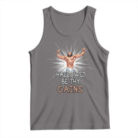 Hallowed Be Thy Gains Tank Top Funny Jesus Workout Motivation Bodybuilding Fitness
