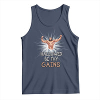 Hallowed Be Thy Gains Tank Top Funny Jesus Workout Motivation Bodybuilding Fitness