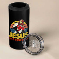 Funny Jesus Satan Meme 4 in 1 Can Cooler Tumbler Has Your Back Jiu Jitsu Retro Religious Christian