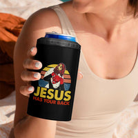 Funny Jesus Satan Meme 4 in 1 Can Cooler Tumbler Has Your Back Jiu Jitsu Retro Religious Christian