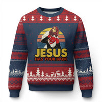 Funny Jesus Satan Meme Ugly Christmas Sweater Has Your Back Jiu Jitsu Retro Religious Christian - Wonder Print Shop