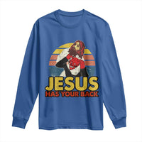 Funny Jesus Satan Meme Long Sleeve Shirt Has Your Back Jiu Jitsu Retro Religious Christian