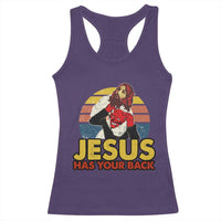Funny Jesus Satan Meme Racerback Tank Top Has Your Back Jiu Jitsu Retro Religious Christian