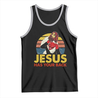 Funny Jesus Satan Meme Tank Top Has Your Back Jiu Jitsu Retro Religious Christian