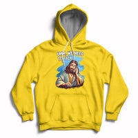 Daisy yellow Christian hoodie with Jesus graphic and text "UMM, WE NEED TO TALK"