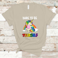 Gay Pride T Shirt Dare To Be Yourself Cute Unicorn Rainbow LGBT Gay Pride - Wonder Print Shop