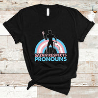 Gay Pride T Shirt Satan Respects Pronouns Pride Month Demon Trans Kids Transgender Pride Flag - Wonder Print Shop