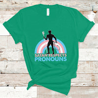 Gay Pride T Shirt Satan Respects Pronouns Pride Month Demon Trans Kids Transgender Pride Flag - Wonder Print Shop