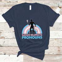 Gay Pride T Shirt Satan Respects Pronouns Pride Month Demon Trans Kids Transgender Pride Flag - Wonder Print Shop