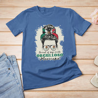 Mexican Girl T Shirt For Women Proud Of My Roots Orgulloso Mexicana Messy Bun Latina Hispanic - Wonder Print Shop