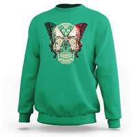 Mexican Sugar Skull Sweatshirt Mexico Flag Butterfly Latino Hispanic Heritage - Wonder Print Shop