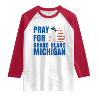 Pray for Grand Blanc Michigan Raglan Shirt American Flag Christian Support - Wonder Print Shop
