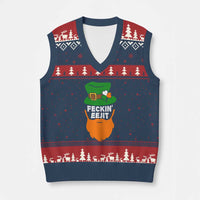 Funny St Patricks Day V-Neck Knit Sweater Vest Feckin Eejit Irish Slang Idiot Patty's Day - Wonder Print Shop