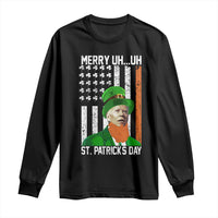 Funny Biden St Patricks Day Long Sleeve Shirt Merry 4th of Saint Patrick Uh Uh Leprechaun American Flag